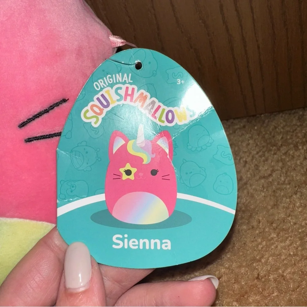 Squishmallows Sienna Pink Caticorn Cat Unicorn Rainbow Belly Mane Star Eye Plush